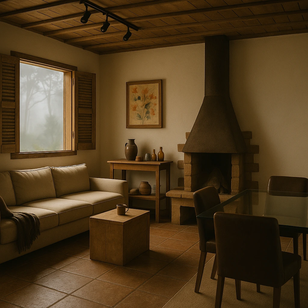 Casa de campo com design regenerativo e materiais naturais
